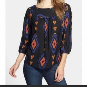 Women’s size S Lucky brand black lightweight top geometric tribal peasant breezy